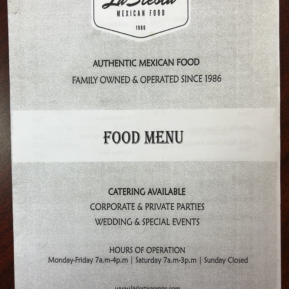 La Siesta Mexican Food - Menu as of 10.17.19 - Mexican Near Me - Orange, California La Siesta Mexican Food - Menu as of 10.17.19 - Mexican Near Me - Orange, California