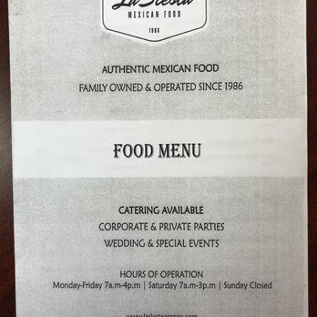La Siesta Mexican Food - Menu as of 10.17.19 - Mexican Near Me - Orange, California