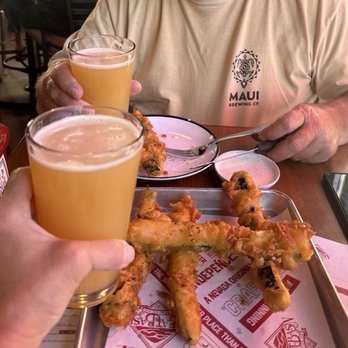 Great Basin Brewing Co. - Carson City - Breaded zucchini with Juice Wrench (Kveik Hazy Double IPA's) hit the spot after a long road trip. - Pizza Near Me - Carson City, Nevada
