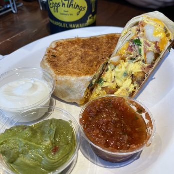 Eggs 'n Things Ko Olina - Breakfast burrito (added on guacamole and salsa) - American Near Me - Kapolei, Hawaii Eggs 'n Things Ko Olina - Breakfast burrito (added on guacamole and salsa) - American Near Me - Kapolei, Hawaii
