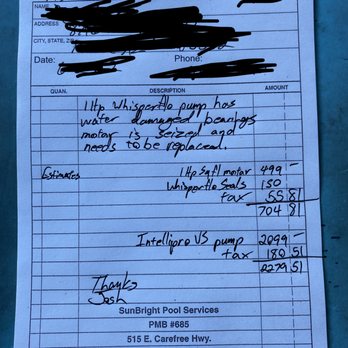 SunBright Pool Services - Their wrong BS diagnosis clearly written out along with estimates! - Pool Cleaners Near Me - Phoenix, Arizona SunBright Pool Services - Their wrong BS diagnosis clearly written out along with estimates! - Pool Cleaners Near Me - Phoenix, Arizona