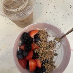 Eatxactly Sweet Cafe - Iced chai with whole milk and a yogurt parfait