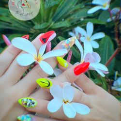 Exquisite Style by Anastasiya - Neon Polygel nails with fun nail designs custom created at cave Creek nail salon.
