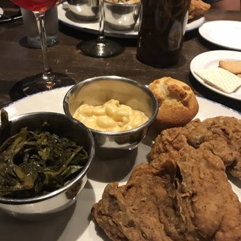 Table 100 - Fries chicken, collard greens, mac & cheese and cornbread. All very delicious. - New American Near Me - Flowood, Mississippi Table 100 - Fries chicken, collard greens, mac & cheese and cornbread. All very delicious. - New American Near Me - Flowood, Mississippi