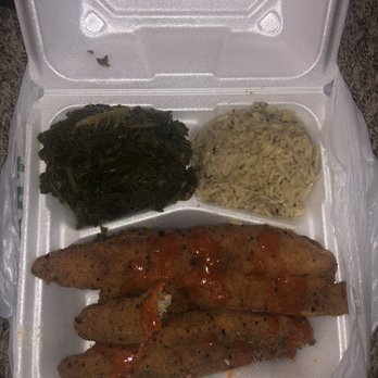 Delaney's Soul Food - Whiting platter with rice and gravy and collards - Soul Food Near Me - Yeadon, Pennsylvania