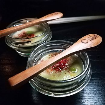 Oishii Boston - Complimentary edamame mousse. Great appetizer. They've been serving this for years, it is good - Japanese Near Me - Boston, Massachusetts Oishii Boston - Complimentary edamame mousse. Great appetizer. They've been serving this for years, it is good - Japanese Near Me - Boston, Massachusetts