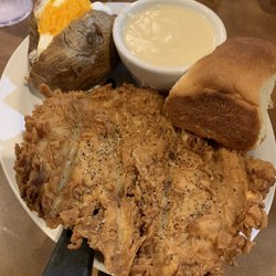 Maxey's Steakhouse - Chicken fried chicken, gravy on the side & loaded baked potato.