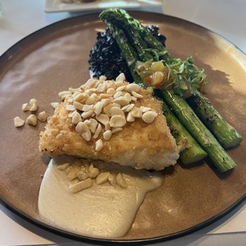 Scott's Seafood Roundhouse - Macadamia crusted halibut - Seafood Near Me - Folsom, California Scott's Seafood Roundhouse - Macadamia crusted halibut - Seafood Near Me - Folsom, California