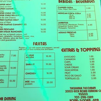 Taqueria Tecoman - current menu (Feb. 2025) - Desserts Near Me - Eureka, California Taqueria Tecoman - current menu (Feb. 2025) - Desserts Near Me - Eureka, California