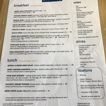 Over Easy - Menu 11/2017 - Breakfast & Brunch Near Me - Kailua, Hawaii Over Easy - Menu 11/2017 - Breakfast & Brunch Near Me - Kailua, Hawaii