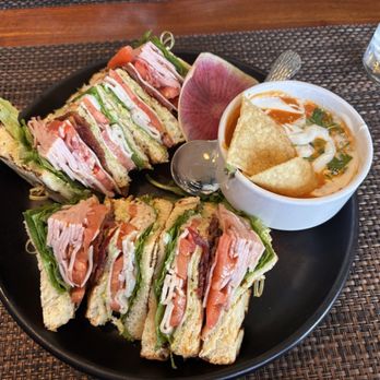 The Clinkscale - The Clinkscale Club sandwich with a side of tomato poblano soup - Breakfast & Brunch Near Me - Jerome, Arizona