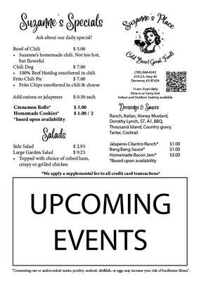 Menu photo 1 Suzanne's Place Dorrance, KS Menu photo 1 Suzanne's Place Dorrance, KS