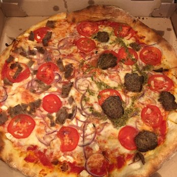 The Box Pizzeria - Onions/tomato on Half steak/chimchurri, half lamb/feta - Pizza Near Me - Portsmouth, Virginia The Box Pizzeria - Onions/tomato on Half steak/chimchurri, half lamb/feta - Pizza Near Me - Portsmouth, Virginia