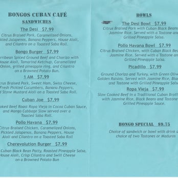 Bongos - Bongos menu - Cuban Near Me - Seattle, Washington