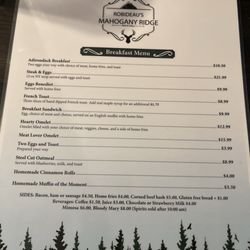 Robideau's Mahogany Ridge Bar and Grill - Breakfast menu