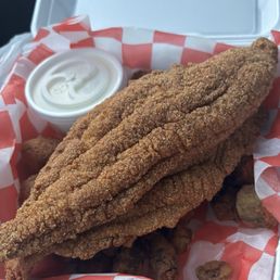 Catfish Dinner with fried Okra and Slaw Catfish Dinner with fried Okra and Slaw