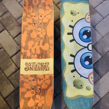 Bills Wheels - Santa Cruz Skate Spongebob on the left, and Alien w Spongebob grip tape on the right - Skate Shops Near Me - Santa Cruz, California