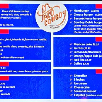 Taco Cowboy - Electronic Wall menu - Mexican Near Me - Belton, Texas