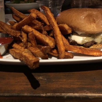 Bay Street Biergarten - Smash Burger with Sweet Potato Fries - German Near Me - Charleston, South Carolina Bay Street Biergarten - Smash Burger with Sweet Potato Fries - German Near Me - Charleston, South Carolina