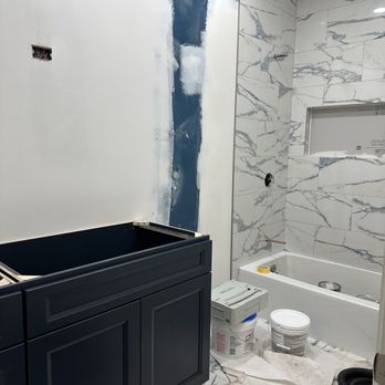 CabinetLand Kitchen & Bathroom Remodeling Center - Hall bathroom in progress - Cabinetry Near Me - Schaumburg, Illinois