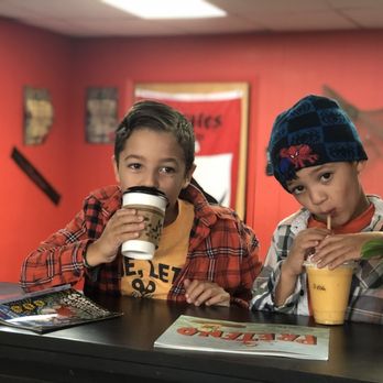 Mack’s Golden Grounds - two children drinking coffee - Coffee & Tea Near Me - York, Nebraska
