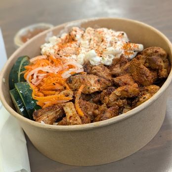 Okonomi Asian Grill - Hawaiian-ish bowl: Korean Chicken, Hawaiian Mac Salad, Do Chua, Togarashi Pepper Flakes on Jasmine Rice - Korean Near Me - Fairfax, Virginia