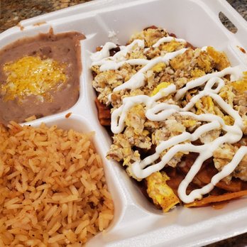 Sahuaro's Taco Shop - Chilaquiles with red sauce and scrambled eggs - Mexican Near Me - Mesa, Arizona