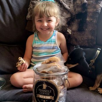 Rekindle Coffee - Granddaughter & puppy LOVED the scrumptious can cookies gift! Can is refillable at Rekindle too! - Cafes Near Me - Orange, California
