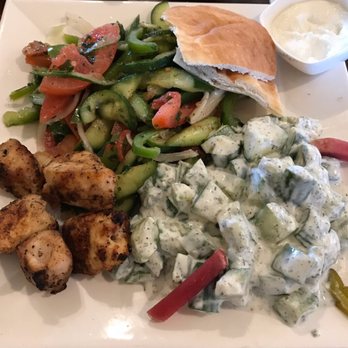 Dvine Mediterranean Experience - Brea - The smallest and driest chicken skewer I have ever had. :( Chicken pieces as big (almost) like the cucumber pieces. - Mediterranean Near Me - Brea, California Dvine Mediterranean Experience - Brea - The smallest and driest chicken skewer I have ever had. :( Chicken pieces as big (almost) like the cucumber pieces. - Mediterranean Near Me - Brea, California
