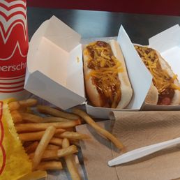 Two chili dogs, small fry and small drink