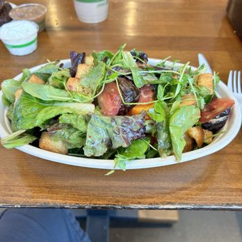 Plosky's - Palisade Peach Panzanella Salad. - Breakfast & Brunch Near Me - Carbondale, Colorado