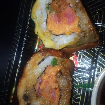 Asakusa - Inside of Fire Dragon Roll (soaked up some soy sauce :-/) - Japanese Near Me - Fort Wayne, Indiana