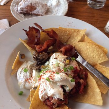 Mayfel's - Huevos Carolina, poached eggs and bacon. Yum! - Southern Near Me - Asheville, North Carolina Mayfel's - Huevos Carolina, poached eggs and bacon. Yum! - Southern Near Me - Asheville, North Carolina