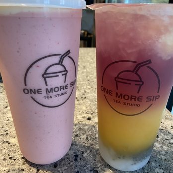 One More Sip Tea Studio - Strawberry cheese smoothie + sunrise galaxy tea - Bubble Tea Near Me - Loma Linda, California One More Sip Tea Studio - Strawberry cheese smoothie + sunrise galaxy tea - Bubble Tea Near Me - Loma Linda, California