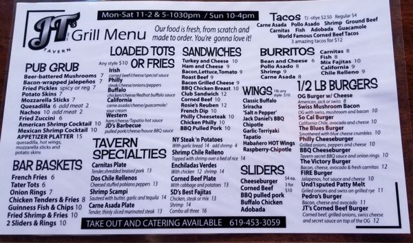 Menu photo 5 JT's Tavern San Diego, CA