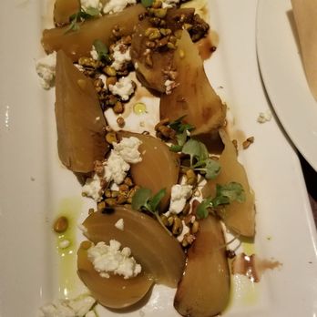 Seasons 52 - CALIFORNIA GOLDEN BEETS goat cheese, toasted pistachios, micro basil, chive oil - New American Near Me - Chestnut Hill, Massachusetts Seasons 52 - CALIFORNIA GOLDEN BEETS goat cheese, toasted pistachios, micro basil, chive oil - New American Near Me - Chestnut Hill, Massachusetts