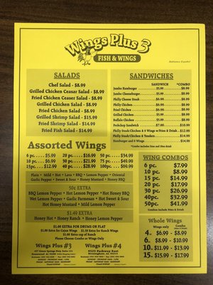 Menu photo 3 Wings Plus 3 Birmingham, AL