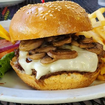 Fenton's Creamery - Mushroom Swiss burger w/ fries - Ice Cream & Frozen Yogurt Near Me - Vacaville, California