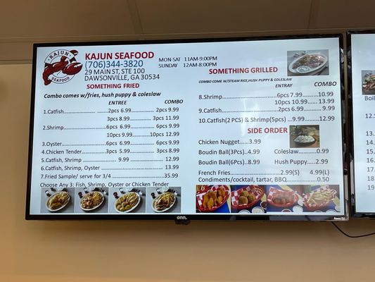 Photo of Kajun Seafood - Dawsonville, GA, US. Menu items #1-10 including side orders