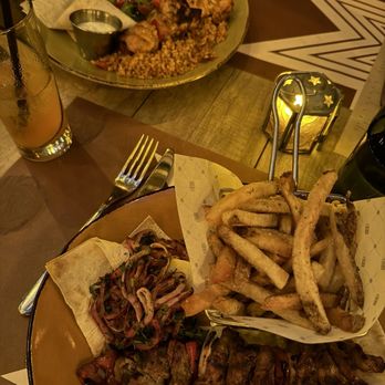 Pera Soho - Sirloin "Shashlik" Steak Frites Grilled Chicken "Shashlik" - Mediterranean Near Me - New York, New York Pera Soho - Sirloin "Shashlik" Steak Frites Grilled Chicken "Shashlik" - Mediterranean Near Me - New York, New York