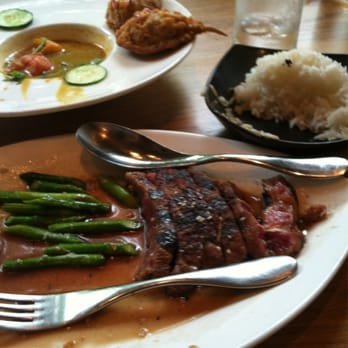 Redfarm - Crispy crab and duck dumplings and prime rib steak with asparagus. - Dim Sum Near Me - New York, New York Redfarm - Crispy crab and duck dumplings and prime rib steak with asparagus. - Dim Sum Near Me - New York, New York