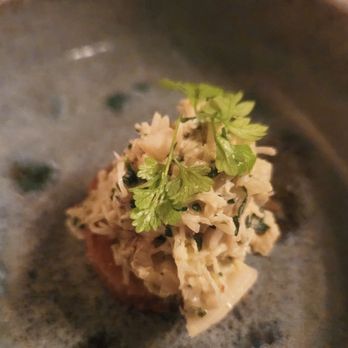 Le Pigeon - Crab cake amuse bouche - French Near Me - Portland, Oregon Le Pigeon - Crab cake amuse bouche - French Near Me - Portland, Oregon