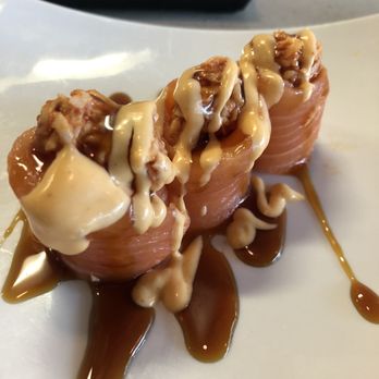 Maru Sushi - Jen Jen roll. Perfect if you love salmon & eel sauce. - Japanese Near Me - Upland, California Maru Sushi - Jen Jen roll. Perfect if you love salmon & eel sauce. - Japanese Near Me - Upland, California