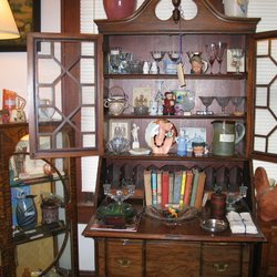 Memory Lane Antiques - Vintage Mid-Century Secretary...Books, wine glasses, decorative & collectible items...