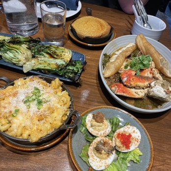 COMMUNION Restaurant and Bar - Grilled bok choy, deviled eggs, corn bread, Mac & cheese, gumbo z'herbs - Soup Near Me - Seattle, Washington