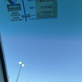 Valvoline Instant Oil Change - Reminder sticker I was given, after the service. I like these a lot. Helpful. - Oil Change Stations Near Me - Lodi, California