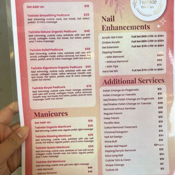 Twinkle Nails & Spa 2 - Manicure and Pedicure Menu - Waxing Near Me - San Diego, California Twinkle Nails & Spa 2 - Manicure and Pedicure Menu - Waxing Near Me - San Diego, California
