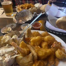 Seafood Platter with baked potato and coleslaw
