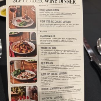 Carrabba's Italian Grill - September wine dinner menu - Italian Near Me - Athens, Georgia