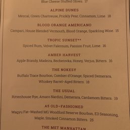 Specialty Cocktails a partial list